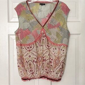Dimri eclectic, bohemian-inspired sleeveless multi-colored patchwork blouse